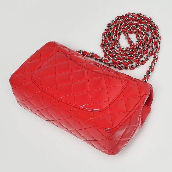 Chanel Red Quilted Patent Leather Classic Rectangular Mini Flap Bag - Picture 3 of 10